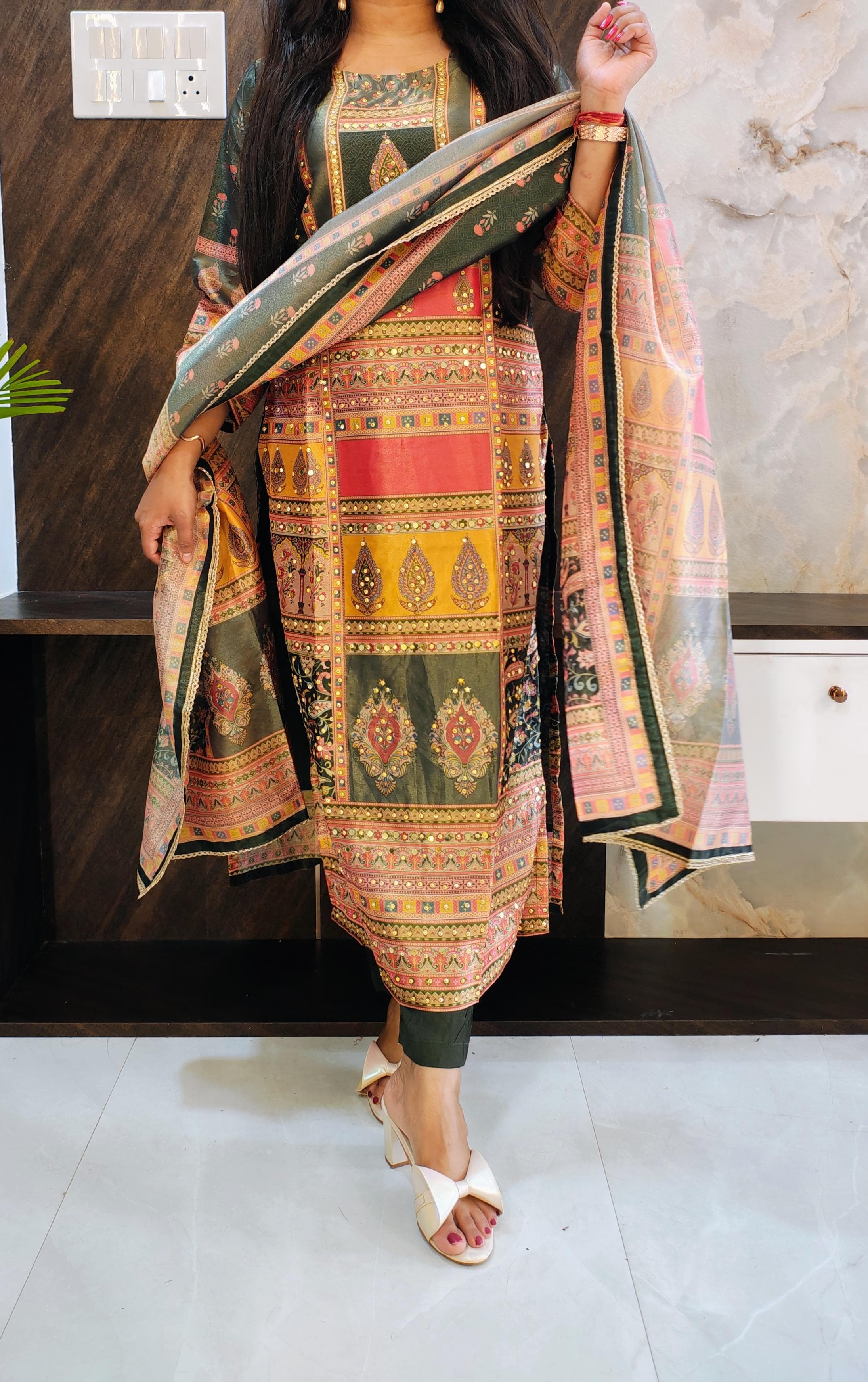 Karachi Style Multicolour Suit (green Base)