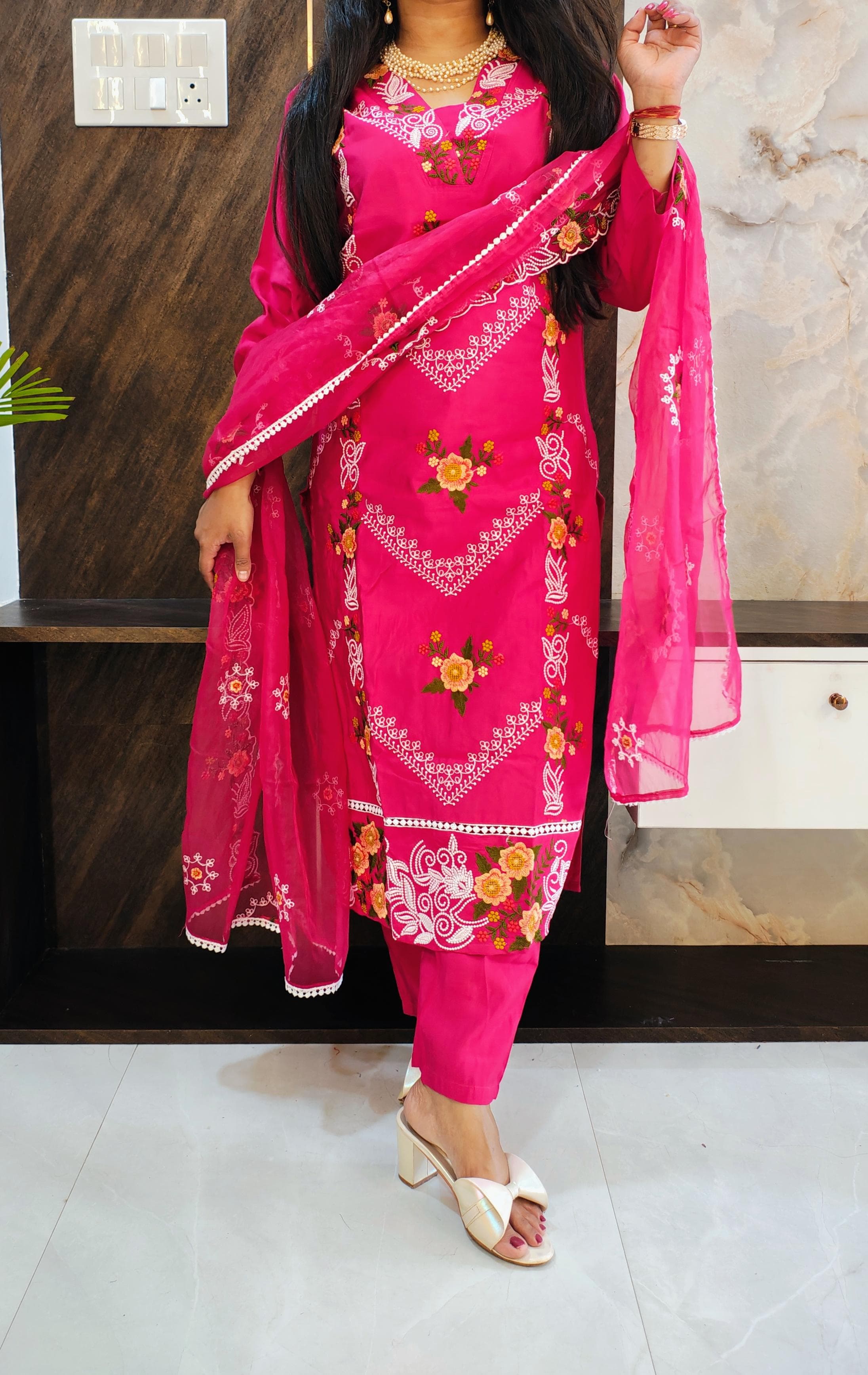 Pink Roman Silk Pakistani Suit