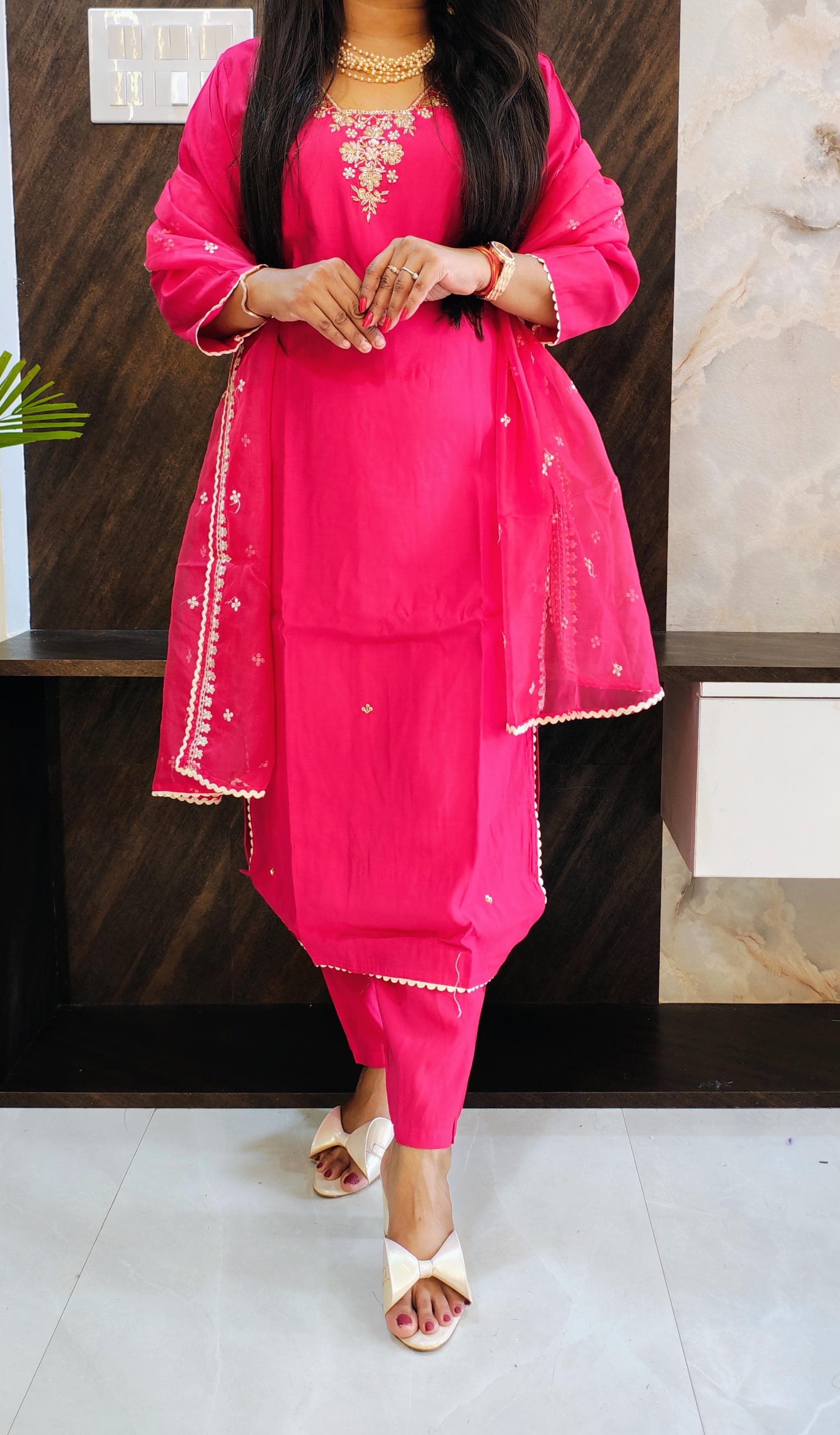 Pink Roman Silk Suit