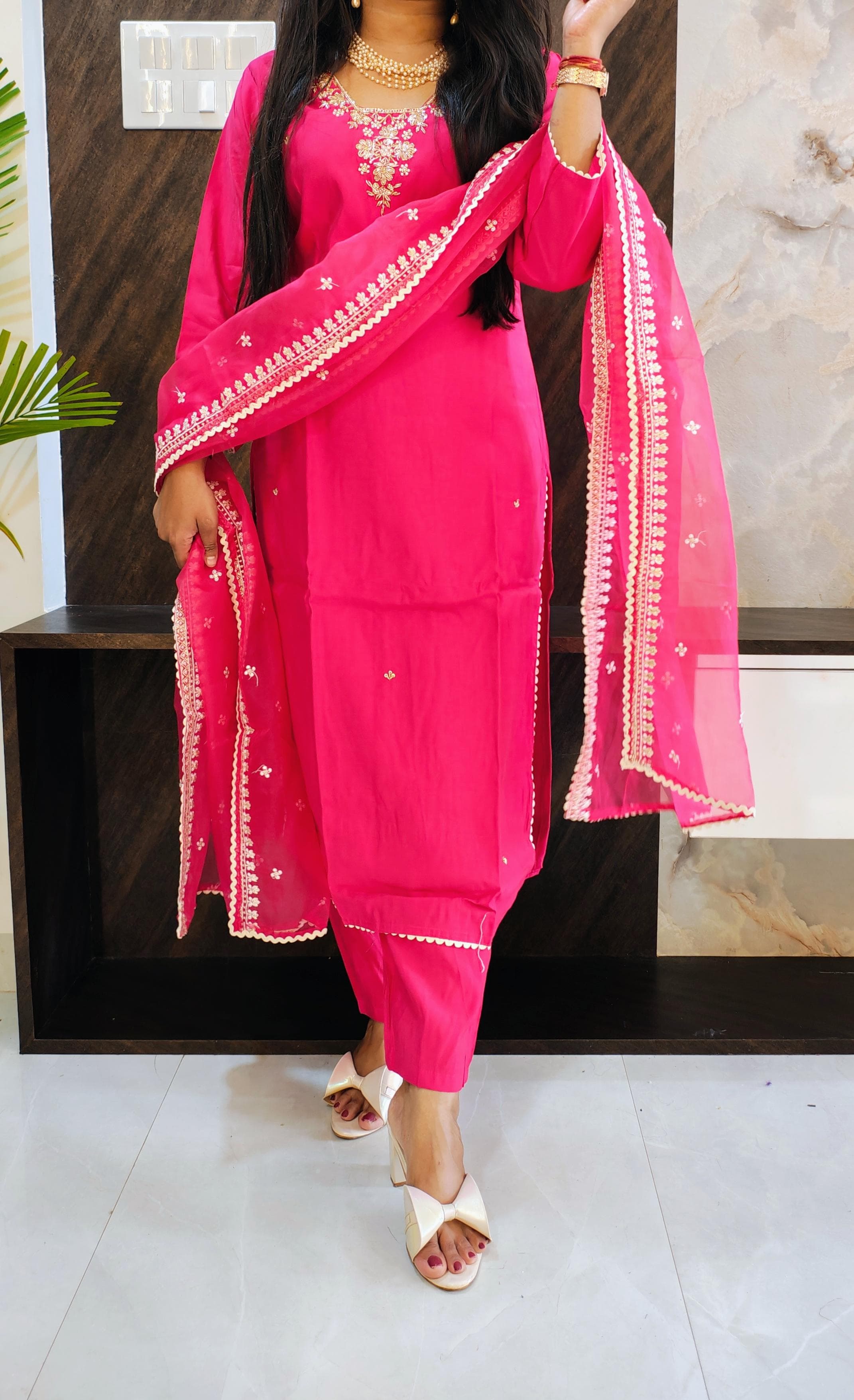 Pink Roman Silk Suit