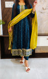 Blue Chinon Anarkali Suit