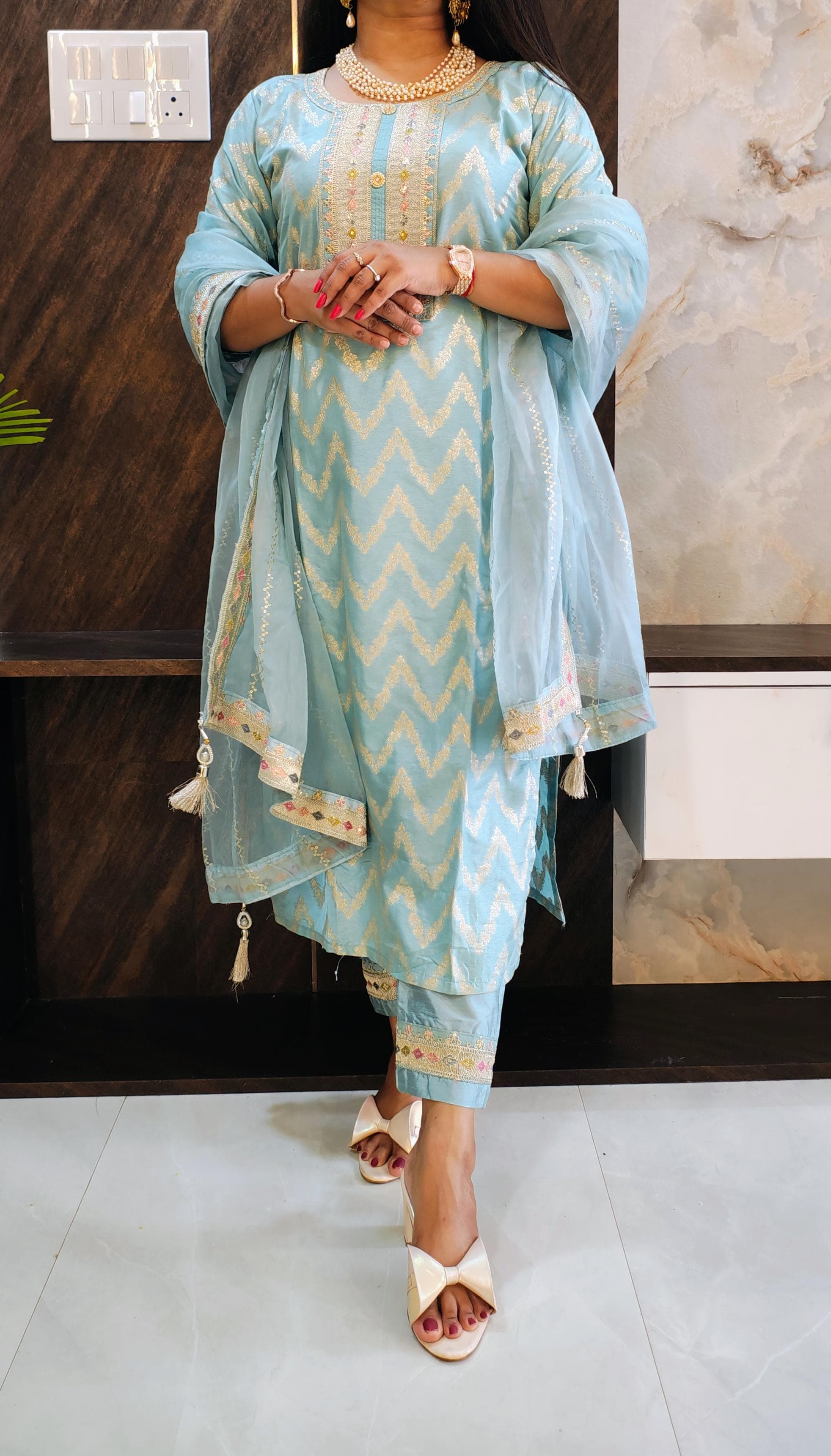 Sky Blue Brocade Banarasi Suit