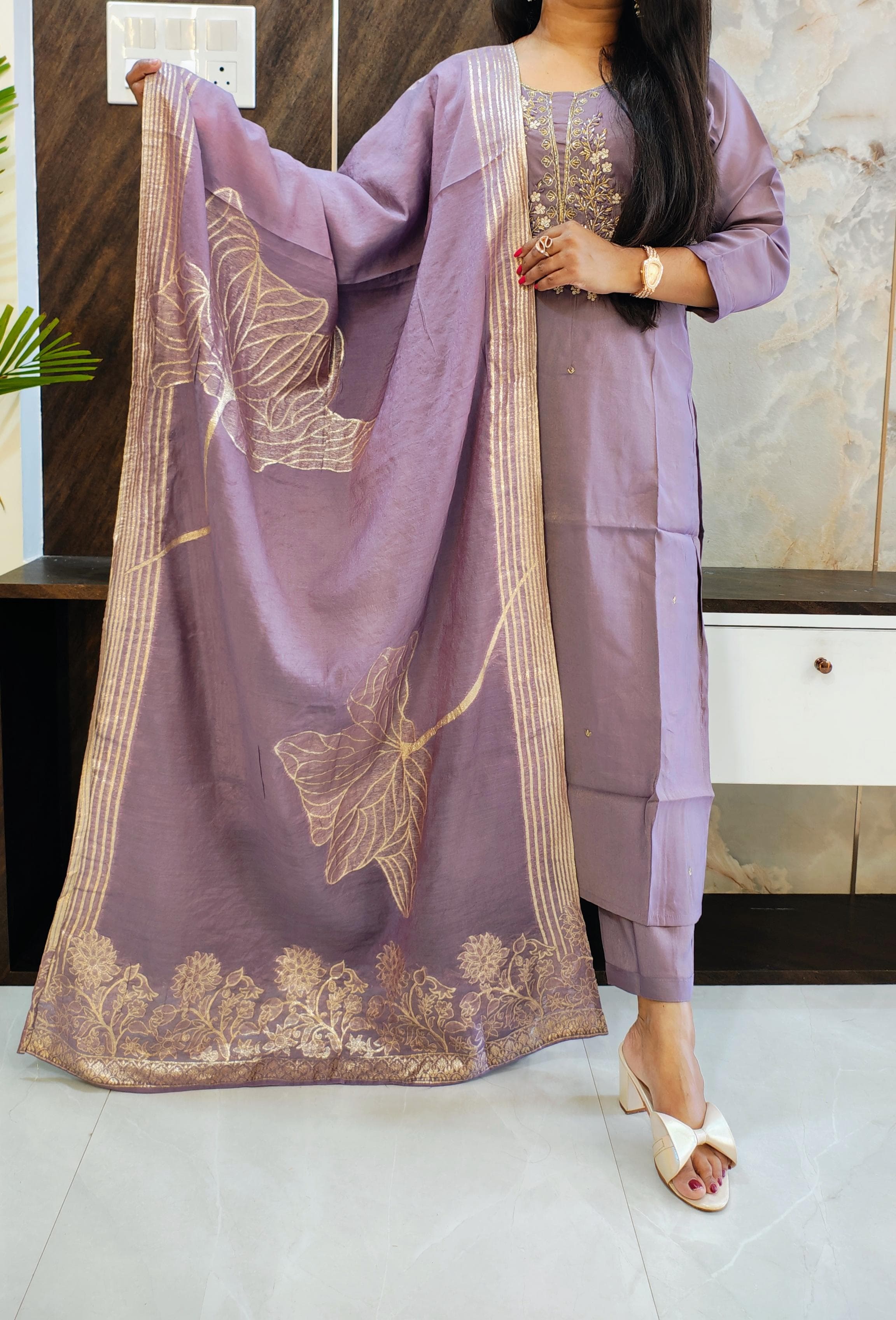 Purple Roman Silk Shimmer Suit