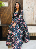 Blue Printed Chanderi Gown