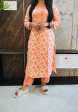 Orange Cotton Front Pleated Kurti Pant