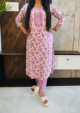 Pink Cotton Front Pleated Kurti Pant