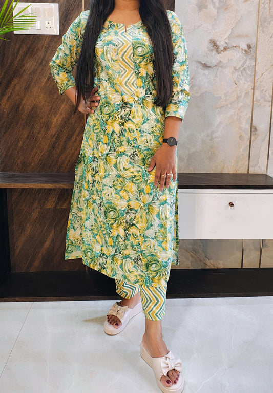 Green Cotton Kurti Pant