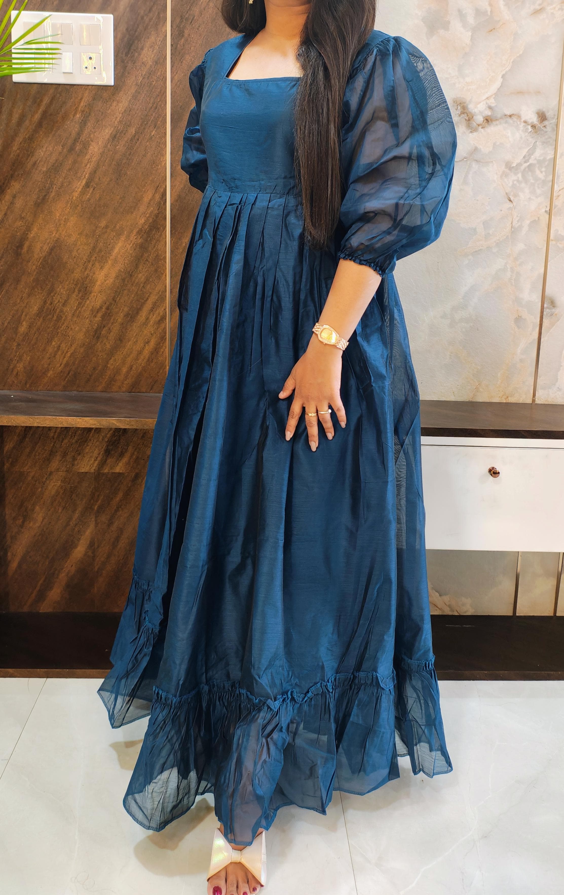 Blue Chanderi Flaired Tunic