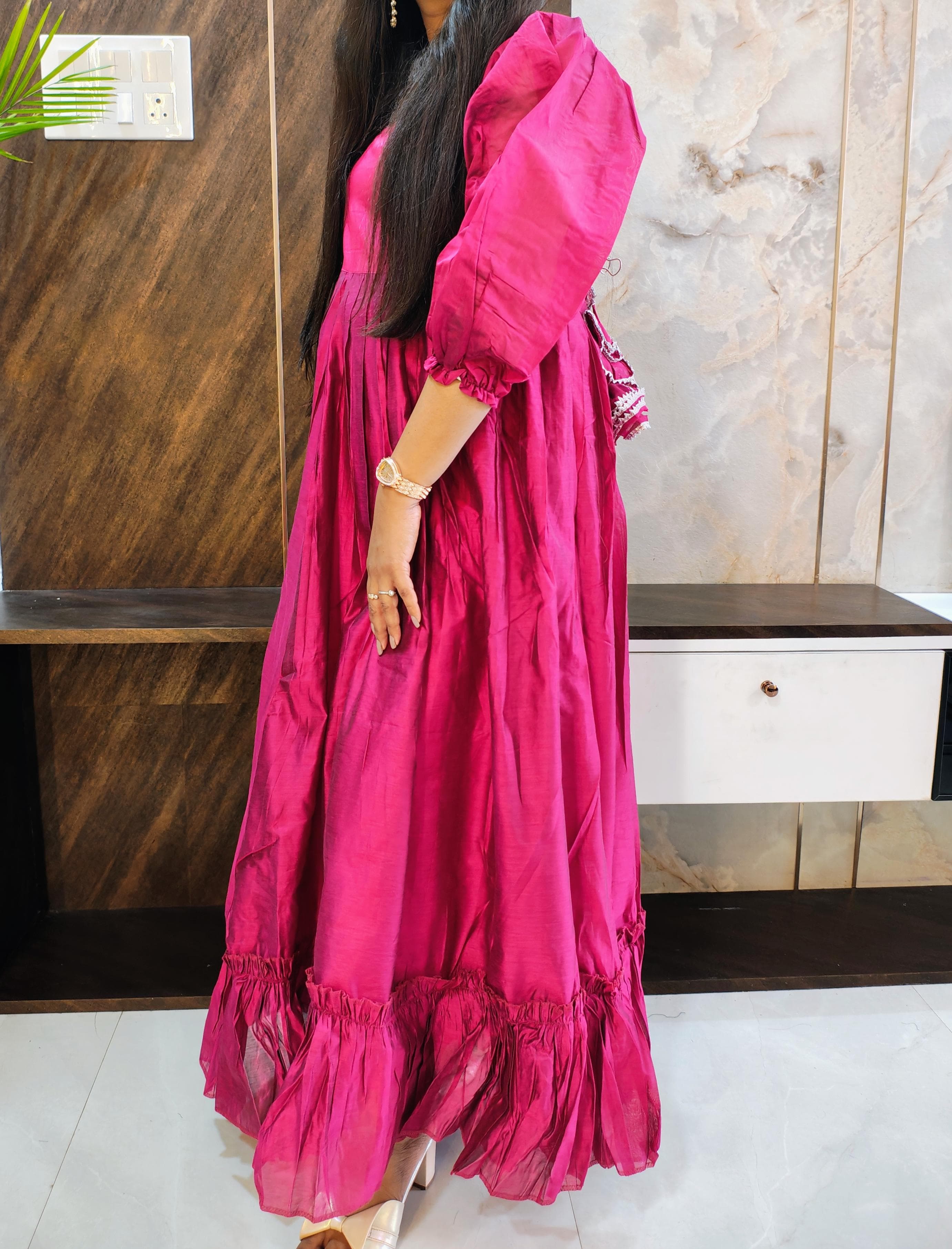 Pink Chanderi Flaired Tunic