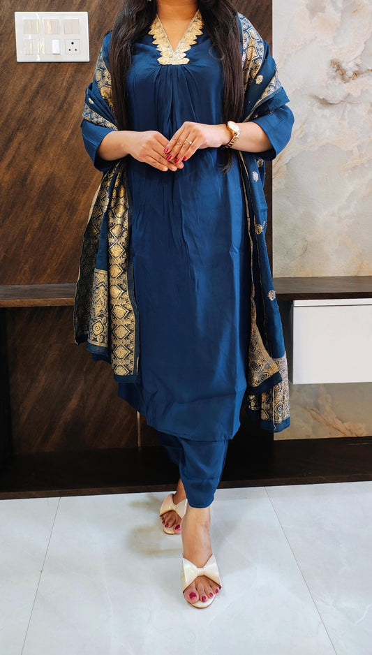 Blue Front Pleated suit