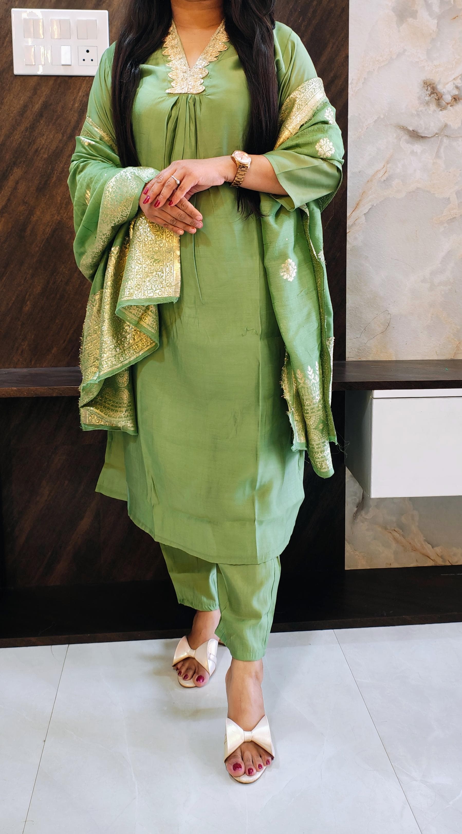 Green Front Pleated suit
