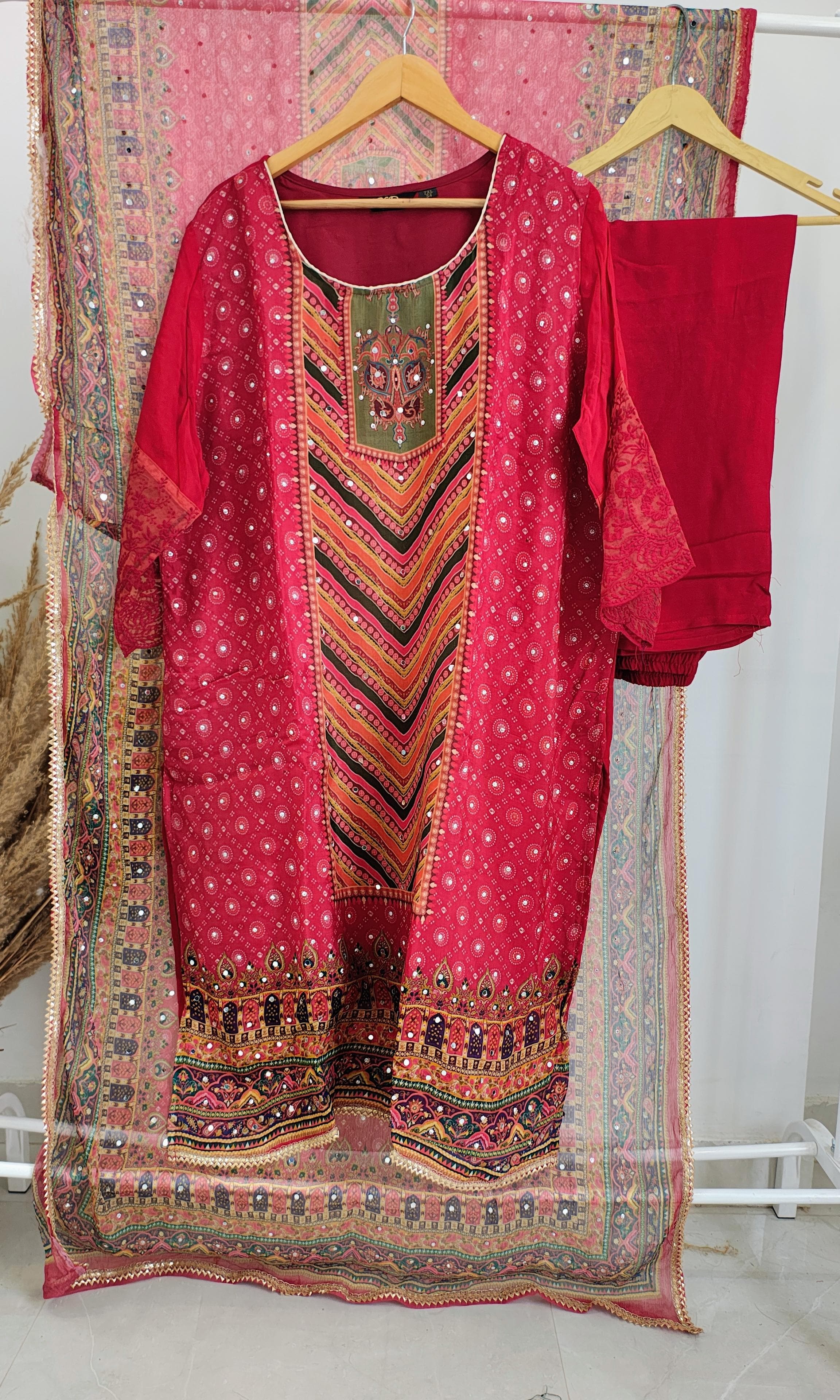 Red Pure Organza Suit