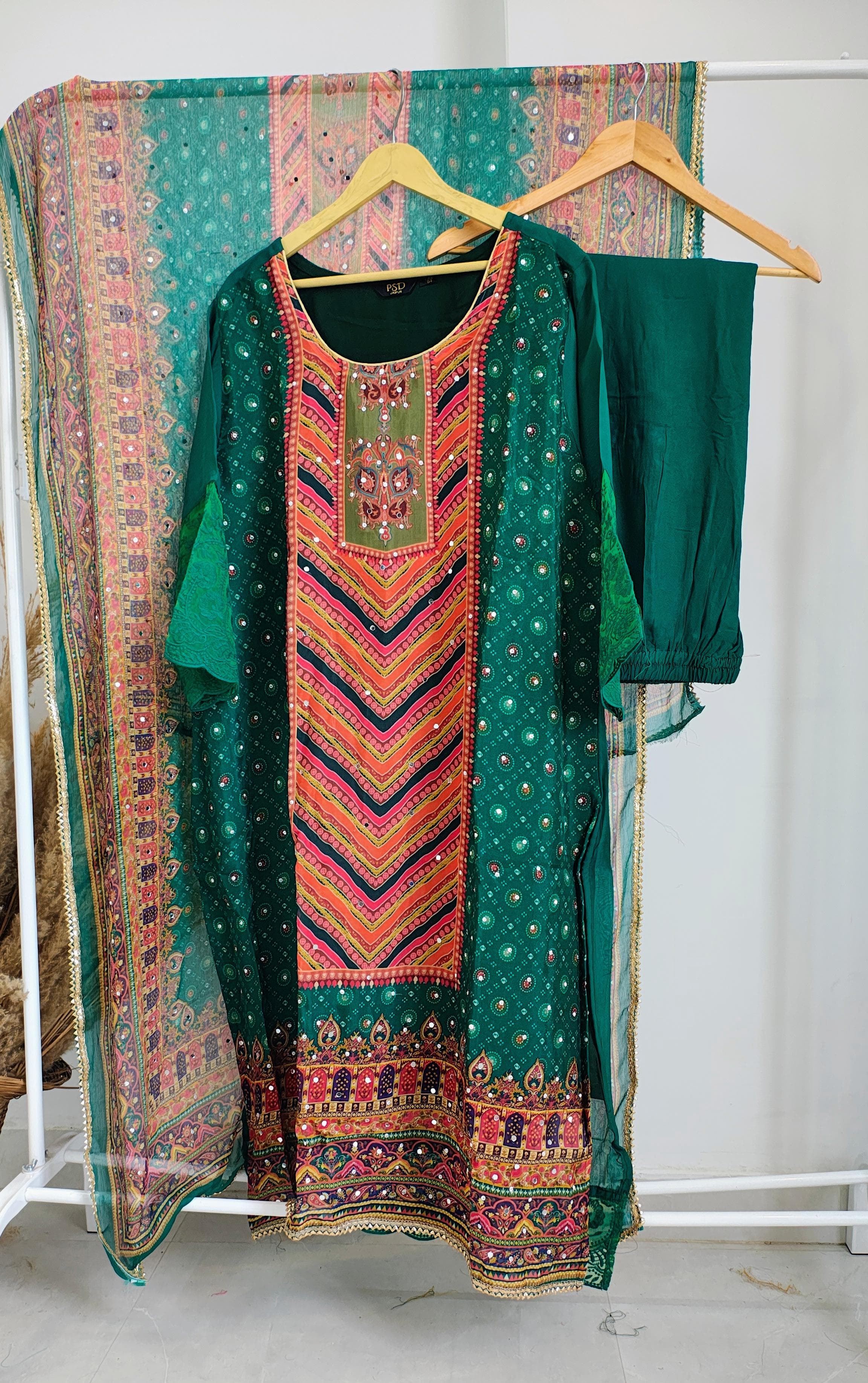 Green Pure Organza Suit