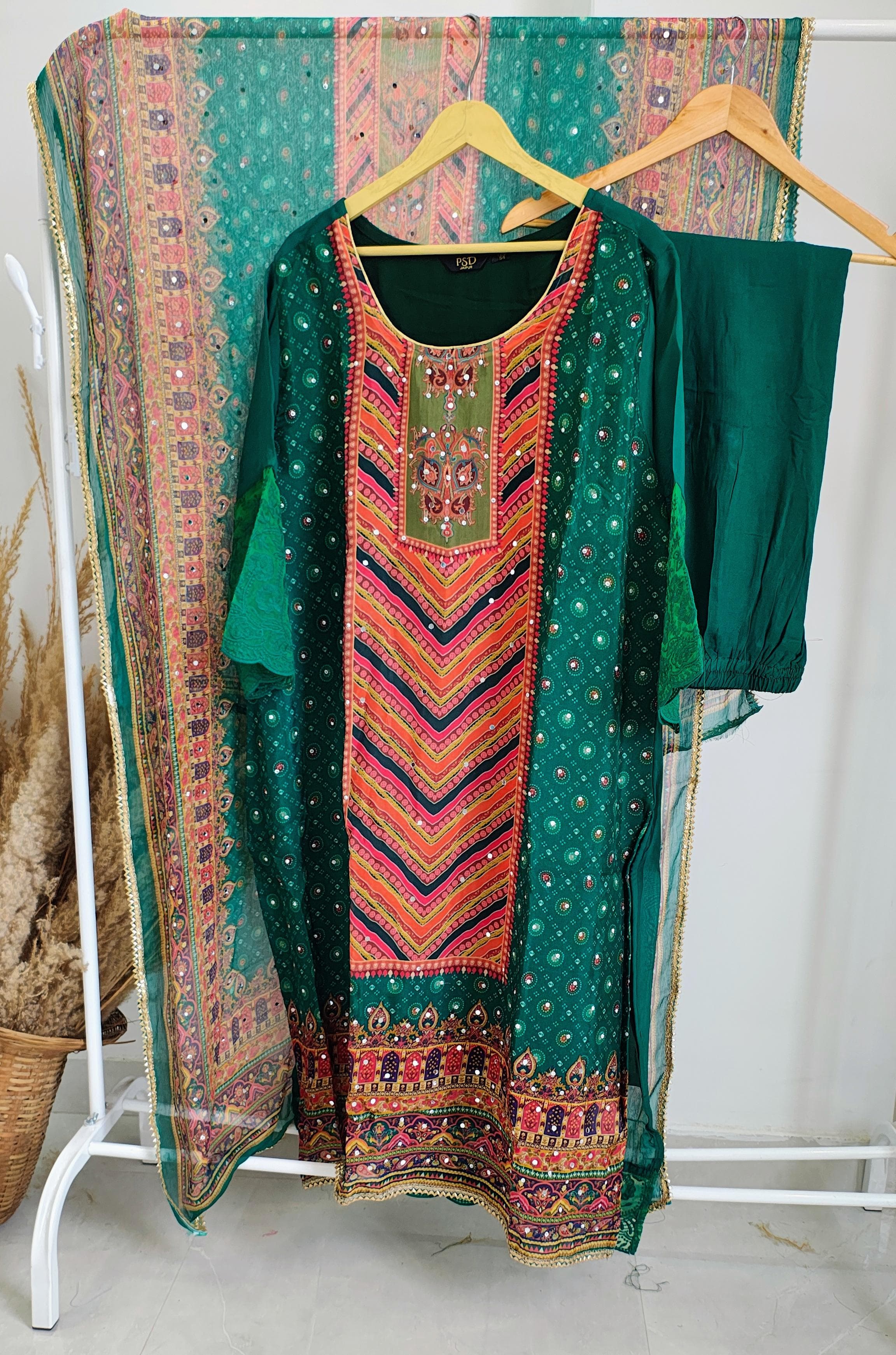 Green Pure Organza Suit