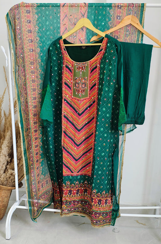 Green Pure Organza Suit