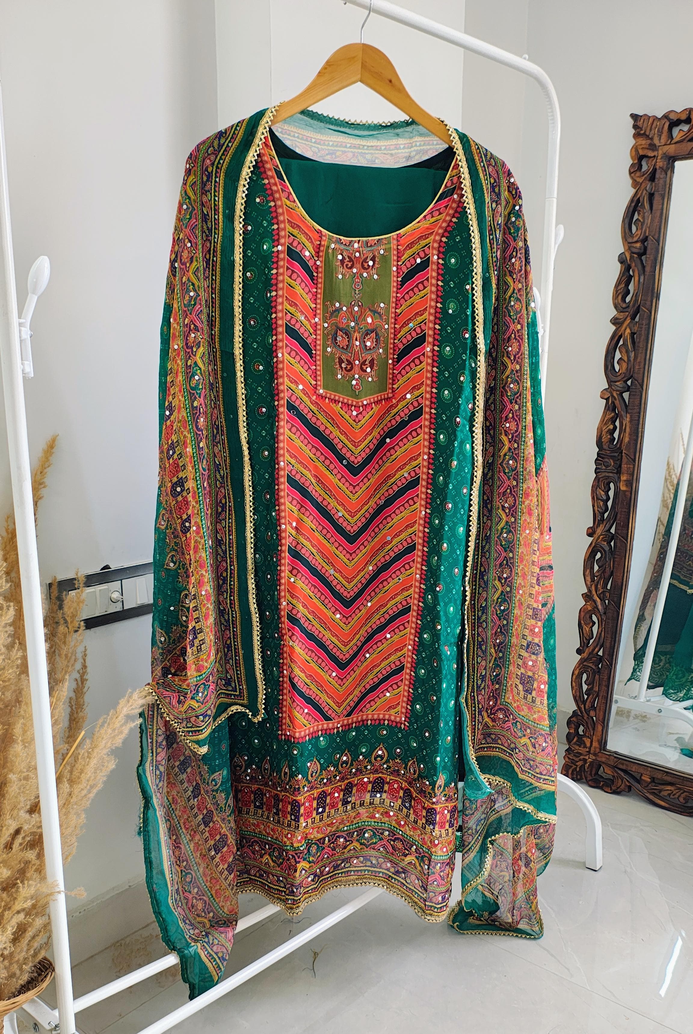 Green Pure Organza Suit