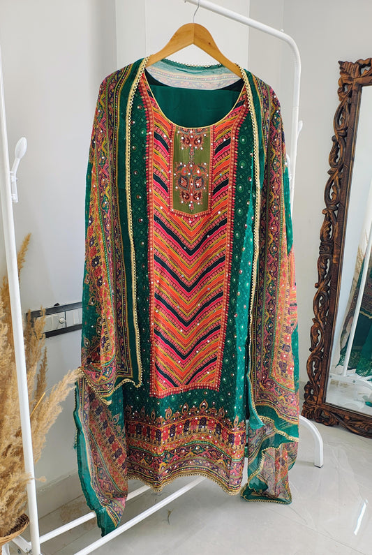 Green Pure Organza Suit