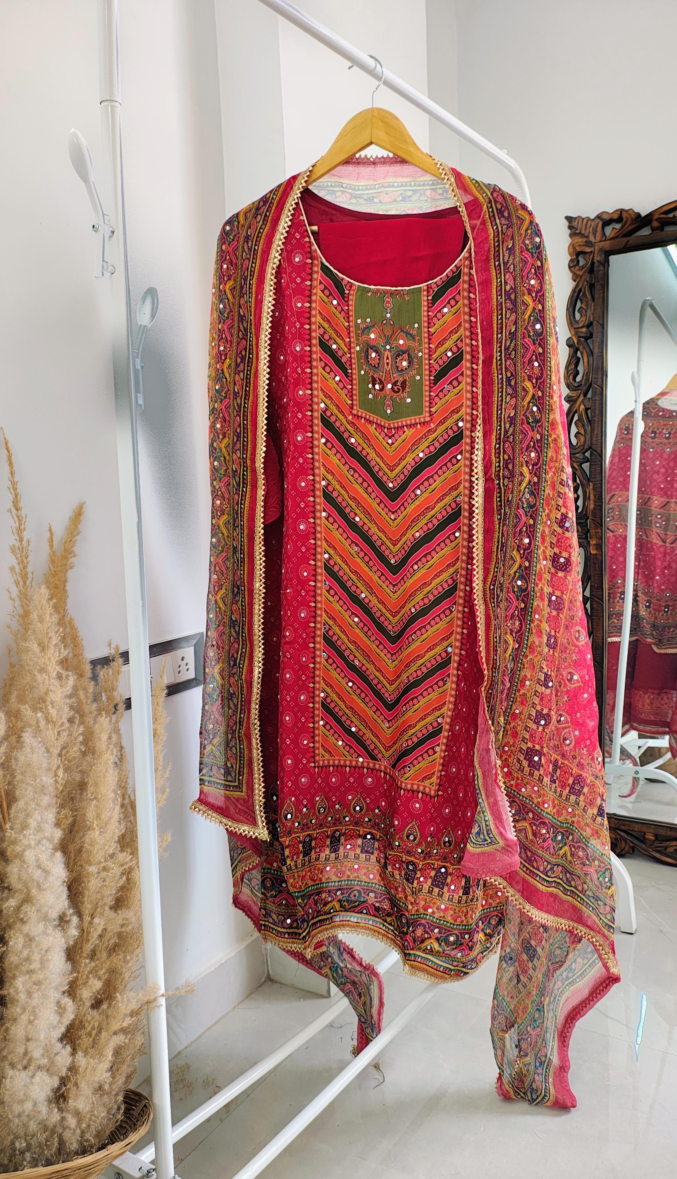 Red Pure Organza Suit