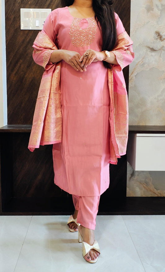 Pink Roman Silk Suit
