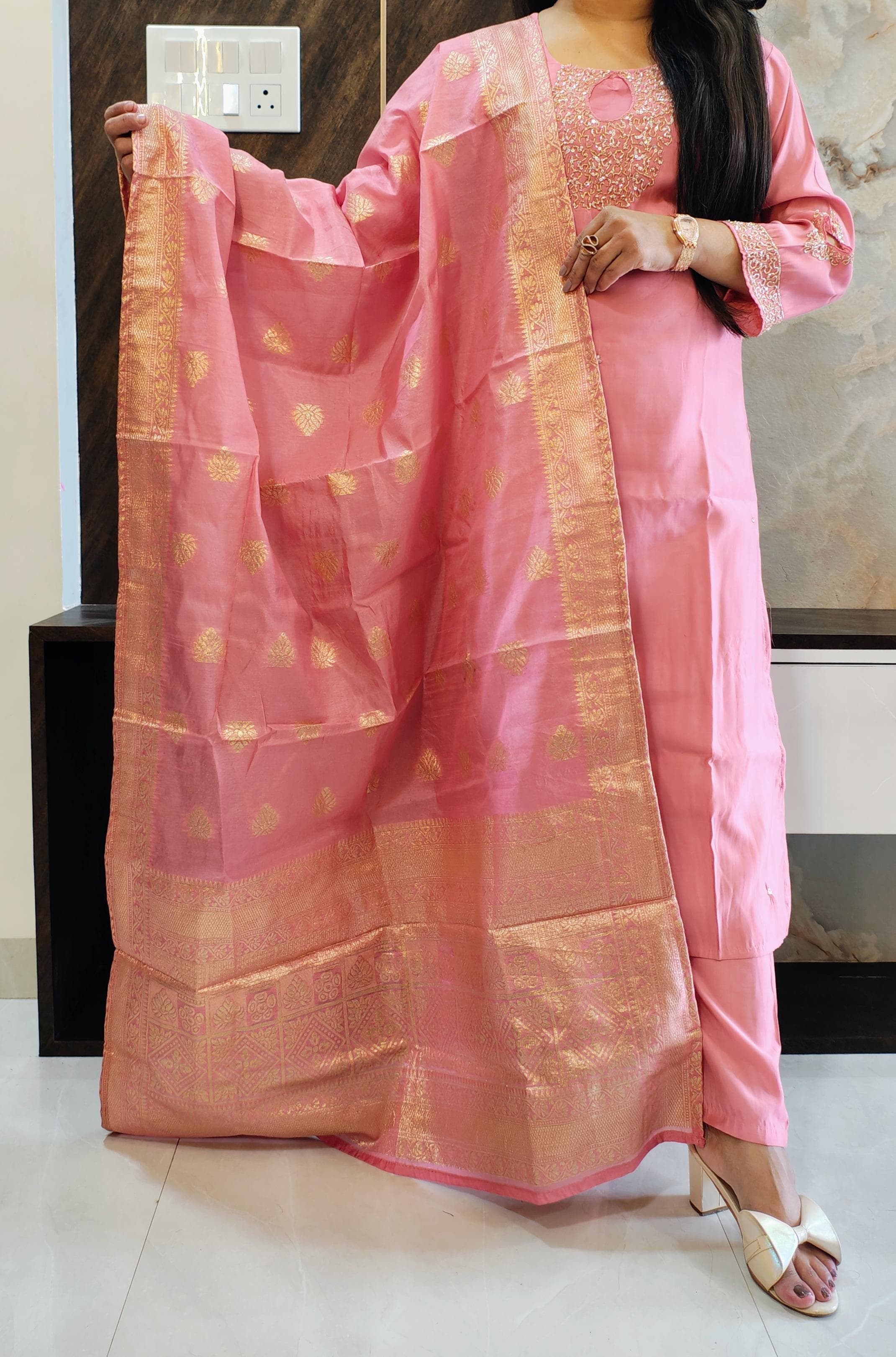 Pink Roman Silk Suit