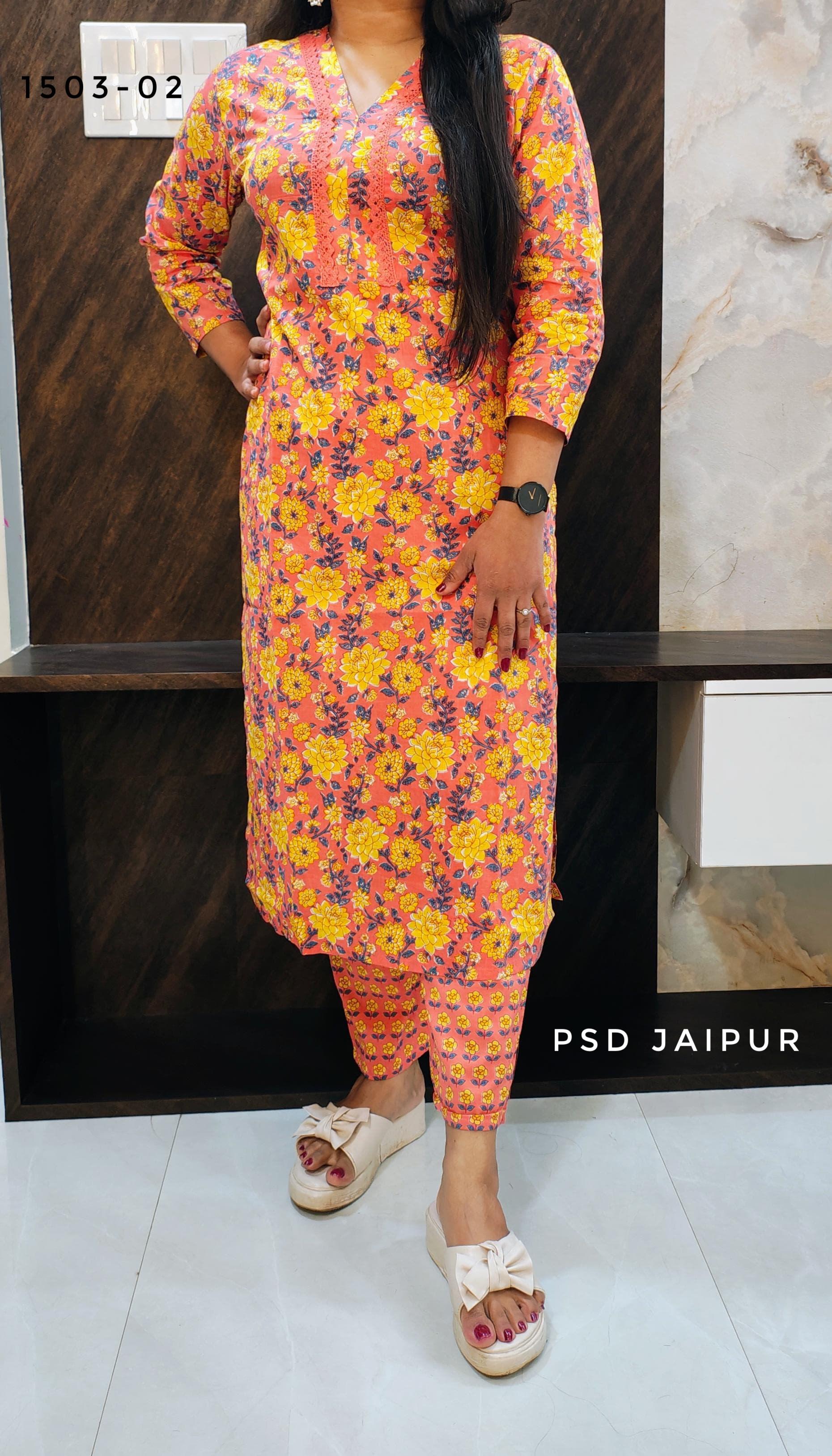 Orange Cotton Kurti Pant Set