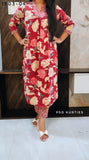 Red Front Pleated Kurta Pant Set