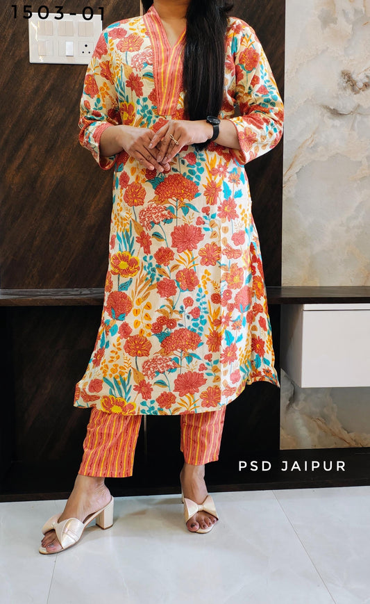 Floral Printed Kurti Pant Set