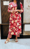 Red Front Pleated Kurta Pant Set