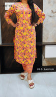 Orange Cotton Kurti Pant Set