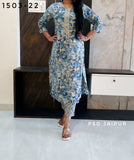 Sky Blue Cotton Kurti Pant Set