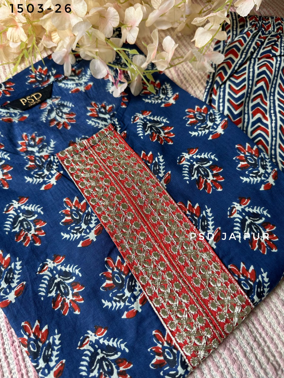 Blue Cotton Kurti Pant Set
