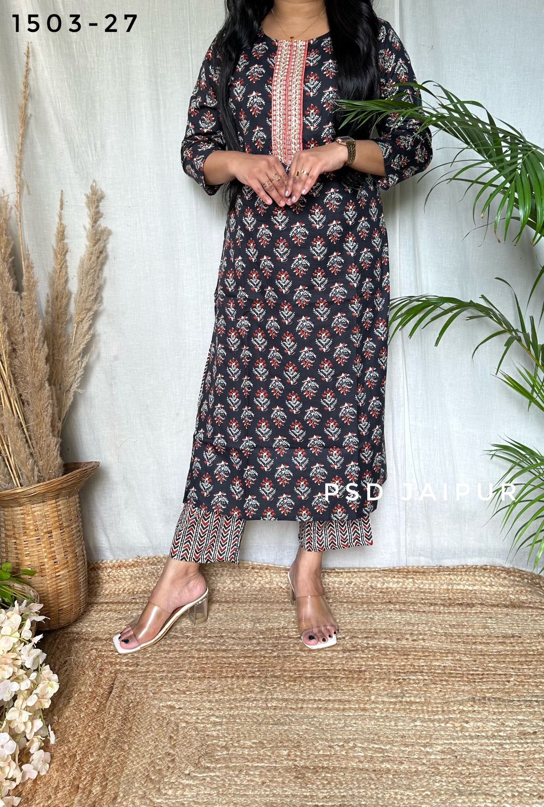 Black Cotton Kurti Pant Set