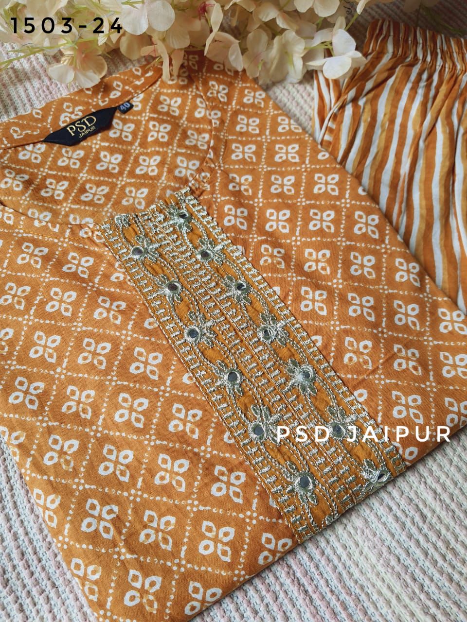 Mustard cotton kurti pant set