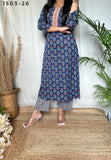 Blue Cotton Kurti Pant Set