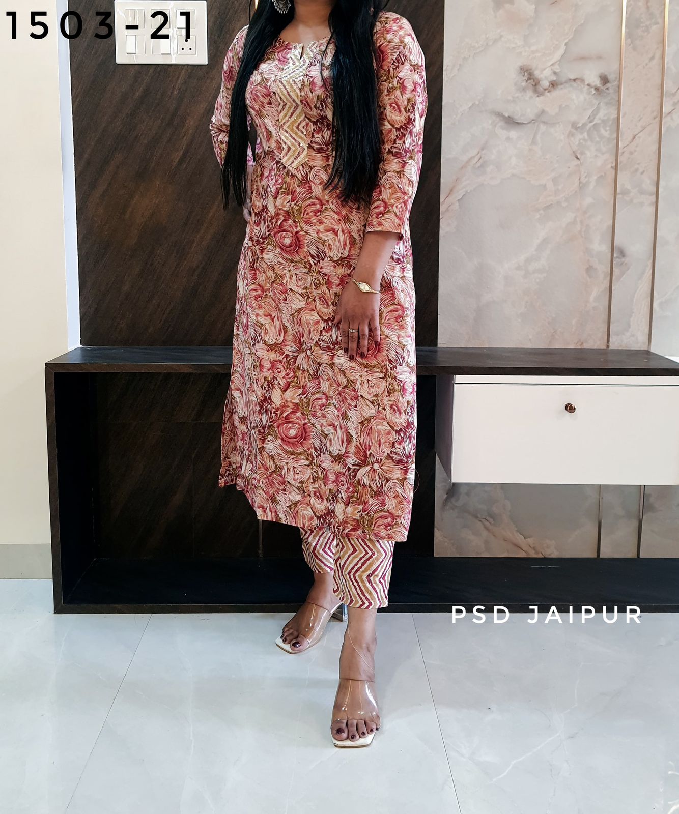 Pink Cotton Kurti Pant Set