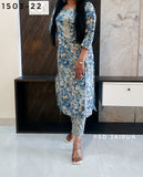 Sky Blue Cotton Kurti Pant Set