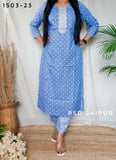 Sky Blue Bandhej Kurti Pant Set