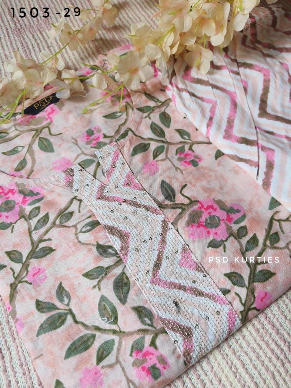 Light Pink Cotton Kurti Pant Set