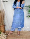 Sky Blue Bandhej Kurti Pant Set