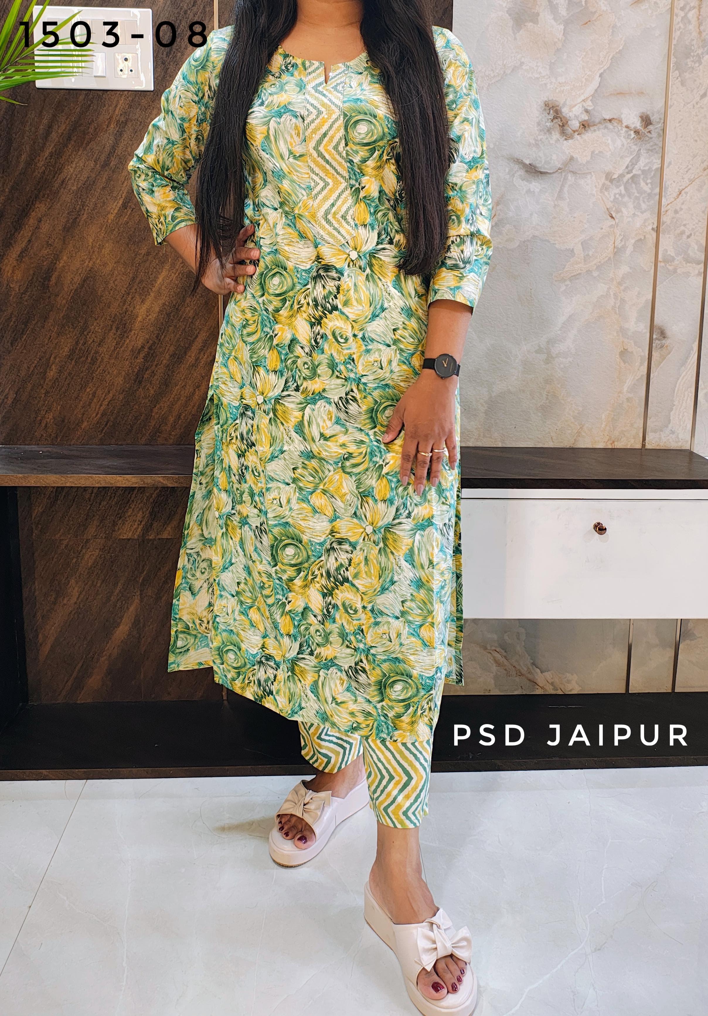 Green Cotton Kurti Pant Set