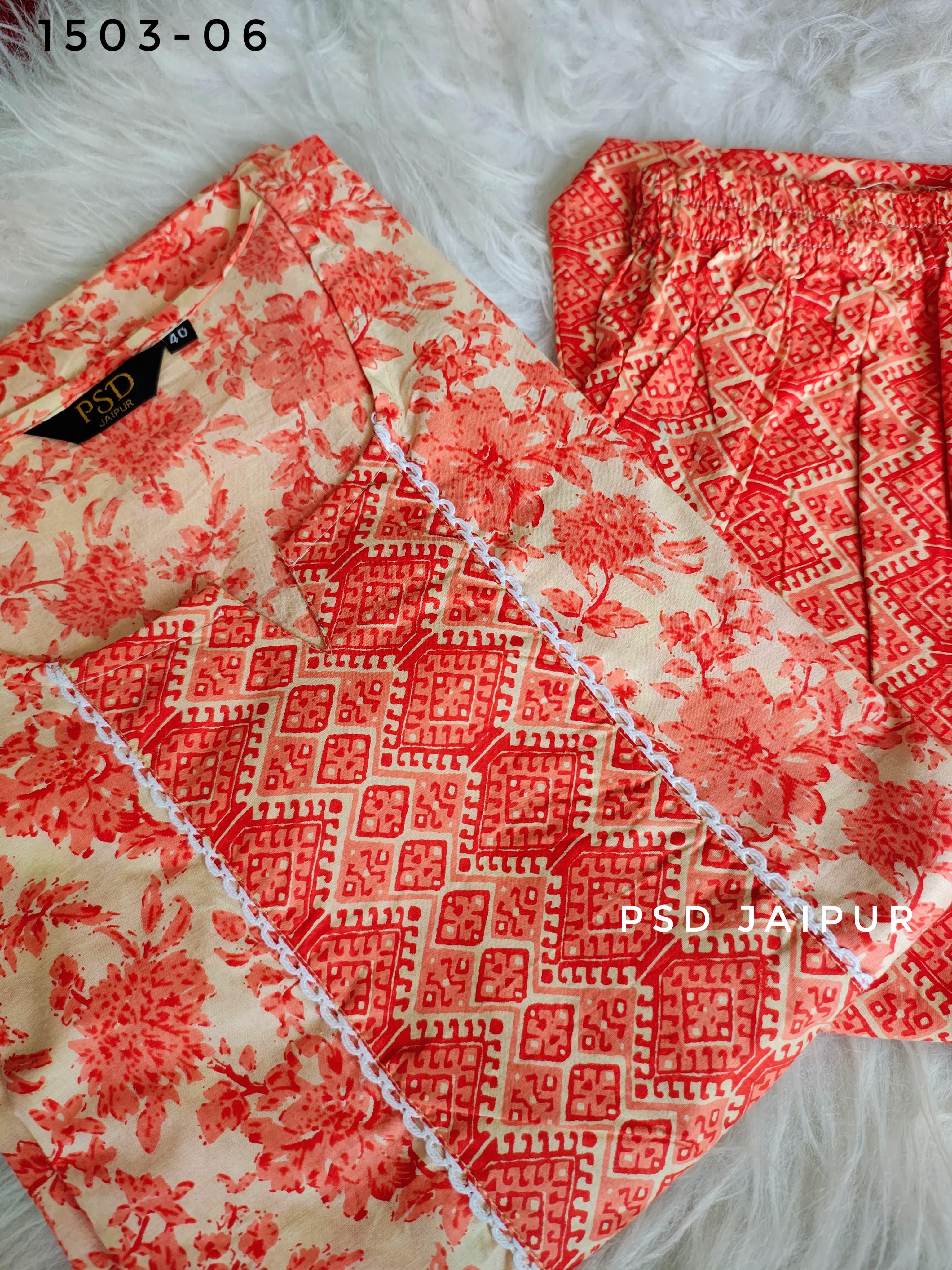 Light orange Cotton Kurti Pant Set