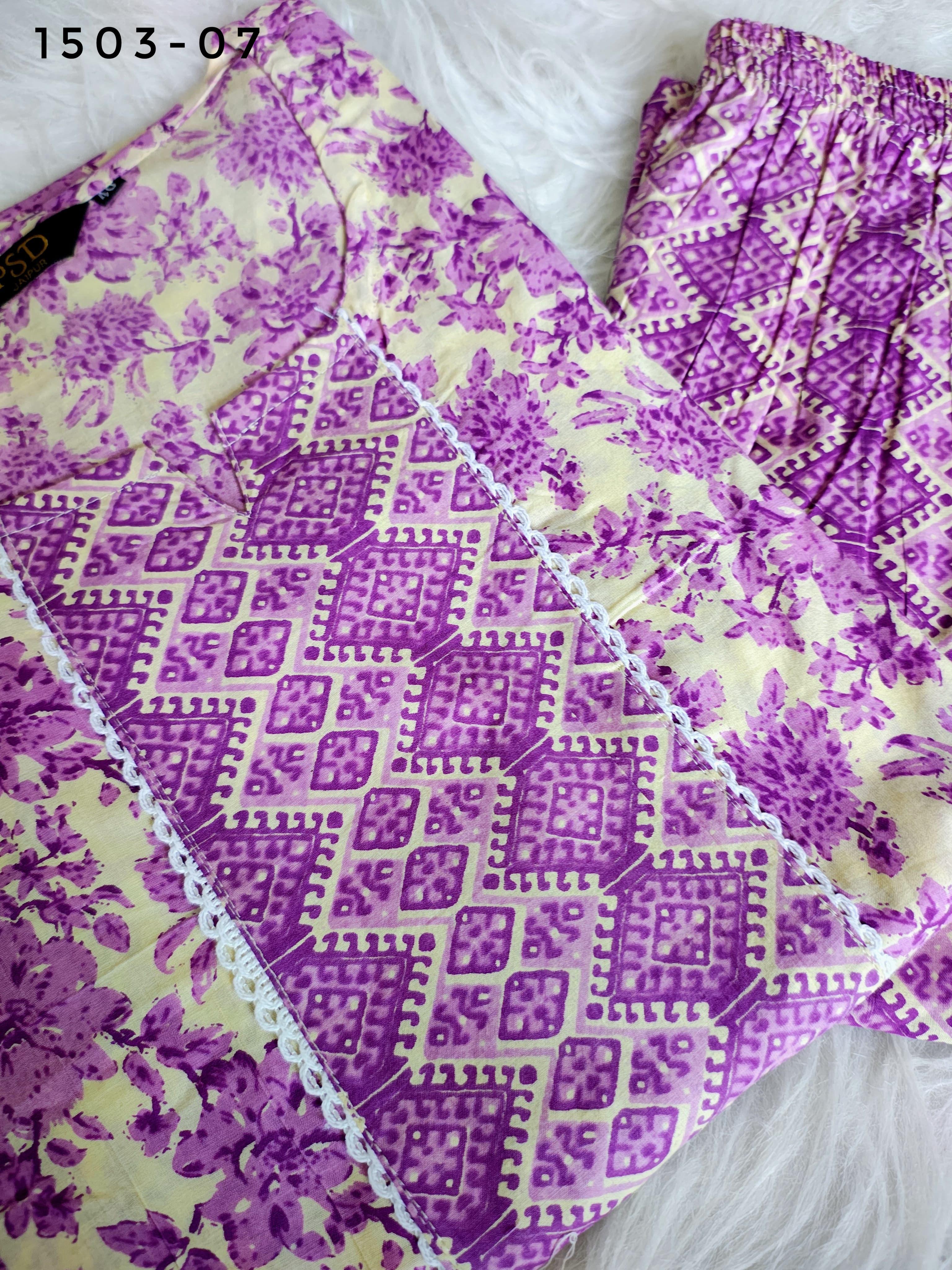 Levender Cotton Kurti Pant Set