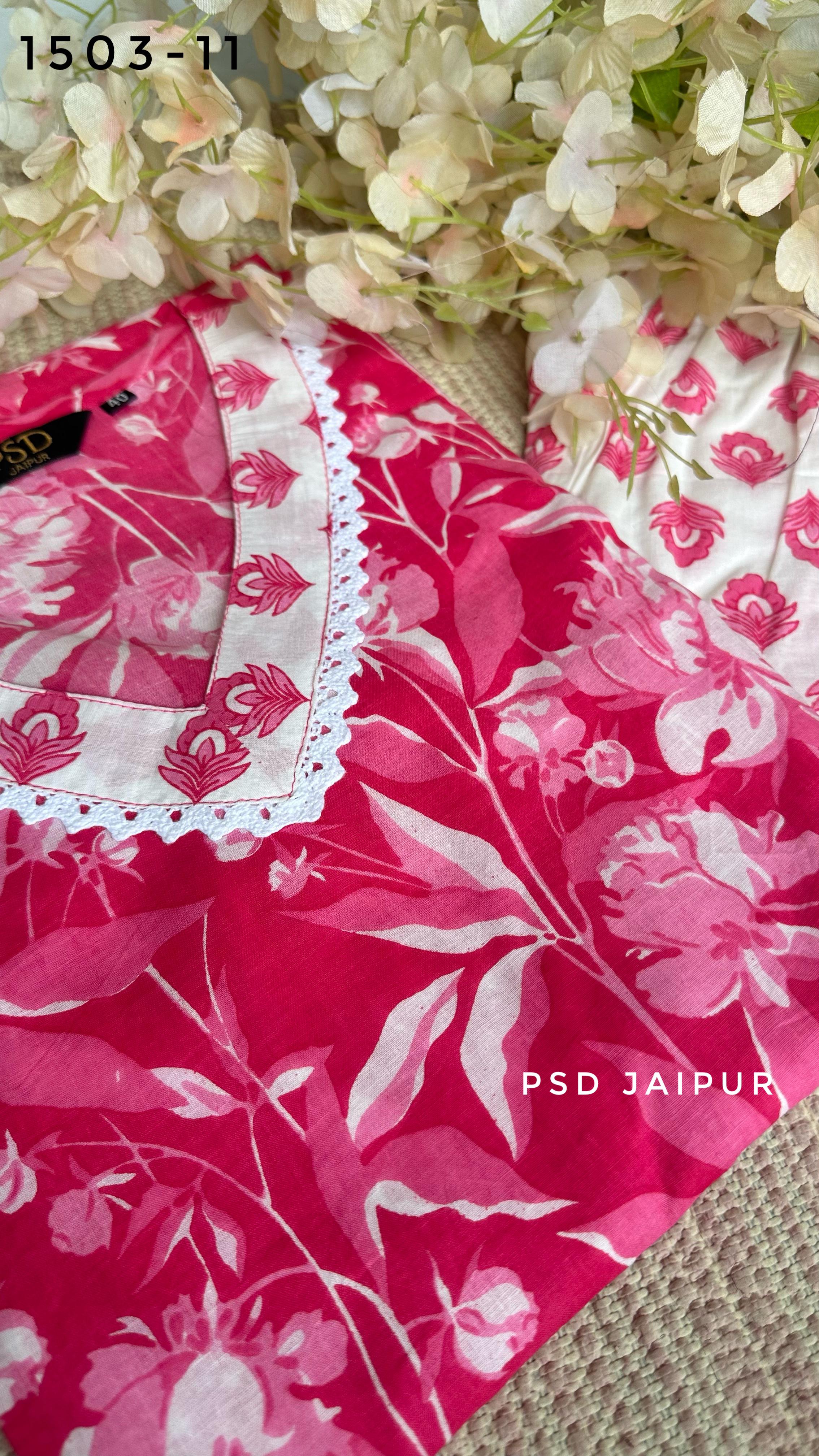 Pink Cotton Kurti Pant Set