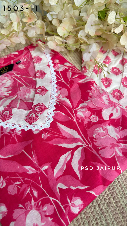 Pink Cotton Kurti Pant Set