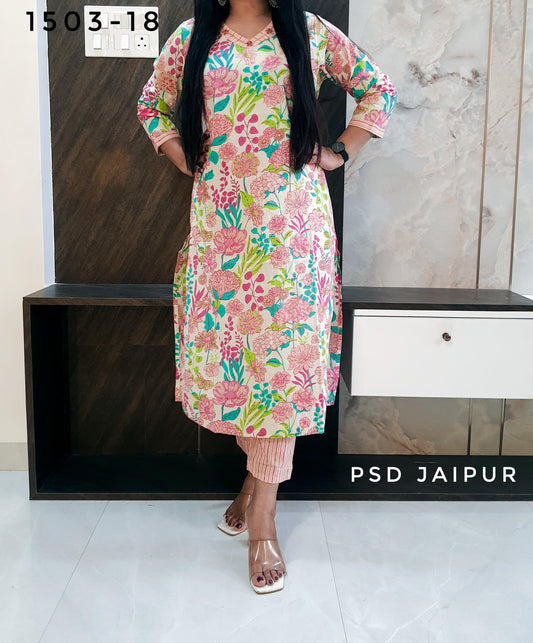 Floral Cotton Kurti Pant set