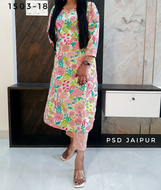 Floral Cotton Kurti Pant set