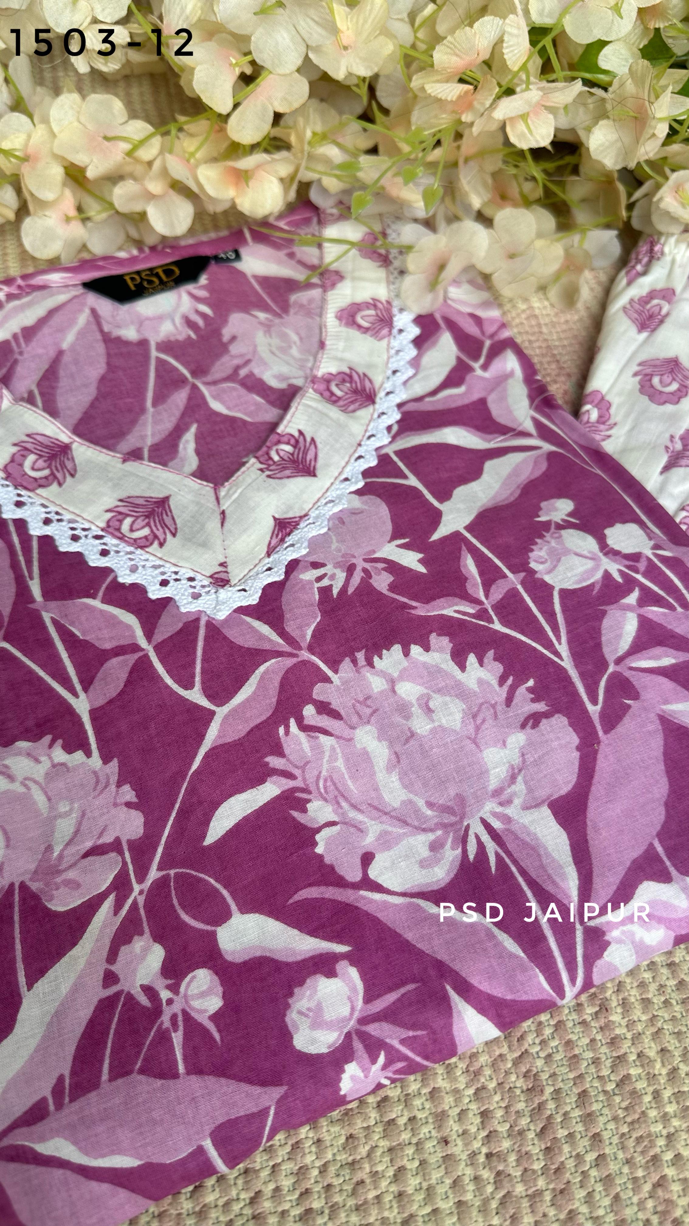 Light Purple Cotton Kuarti Pant Set
