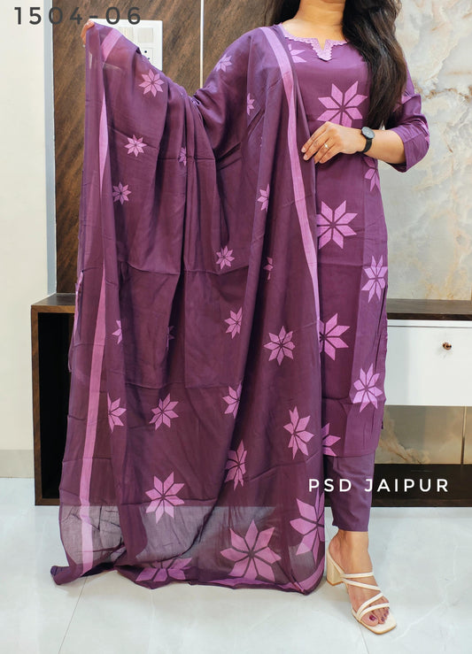 Purple Pure Cotton Suit