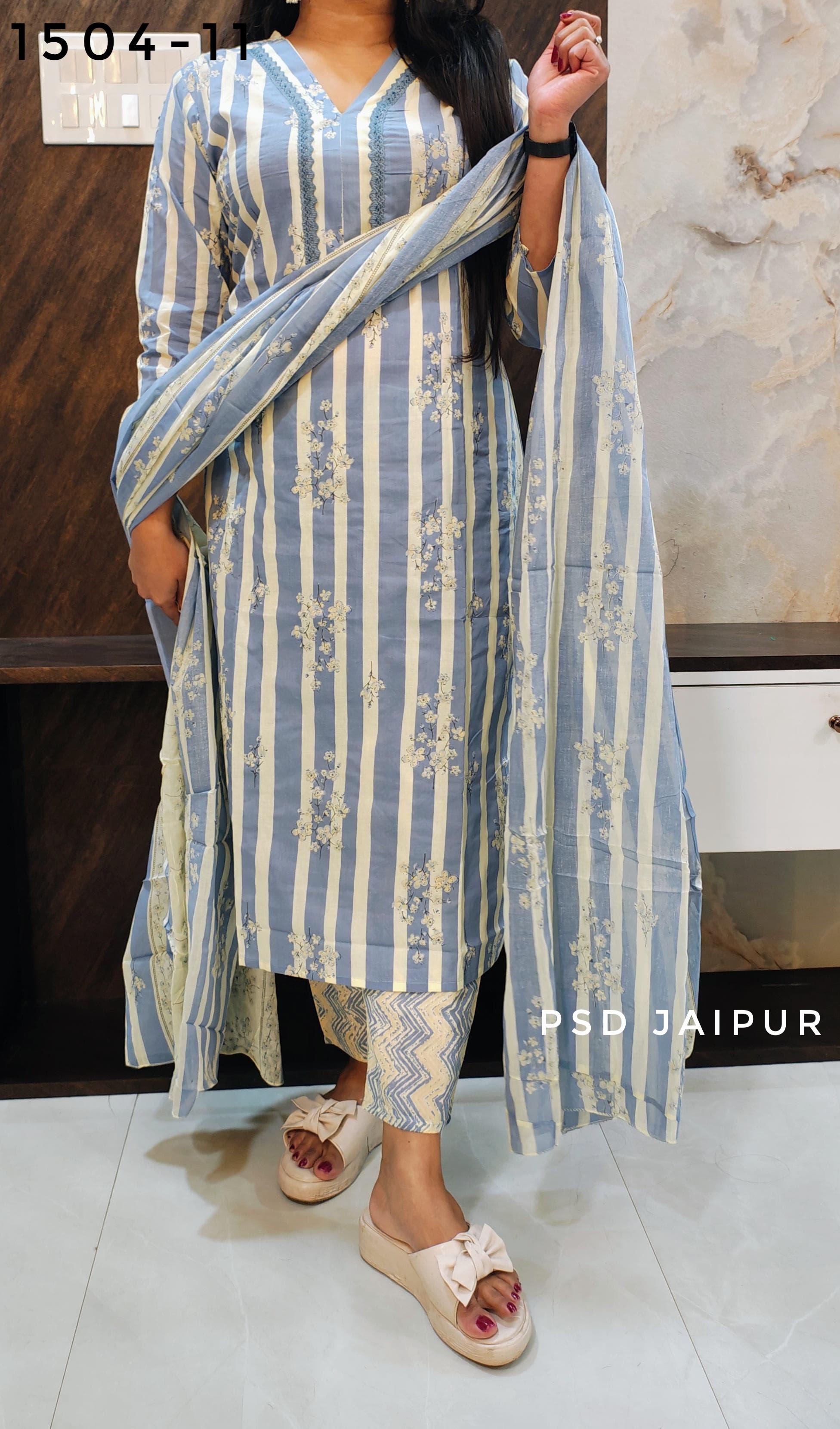 Blue Stripe Pure Cotton Suit