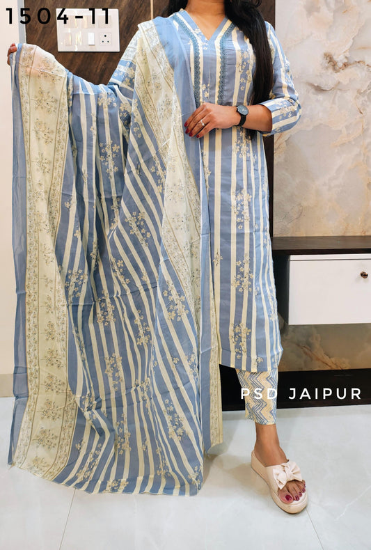 Blue Stripe Pure Cotton Suit